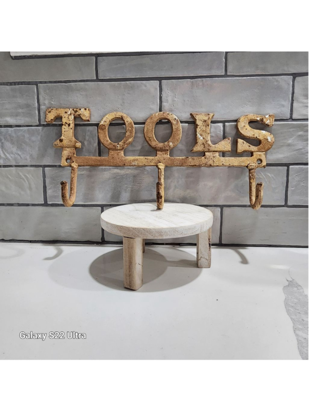 Vintage Cast Iron Tool Wall Sign W/3 Hooks Rustic